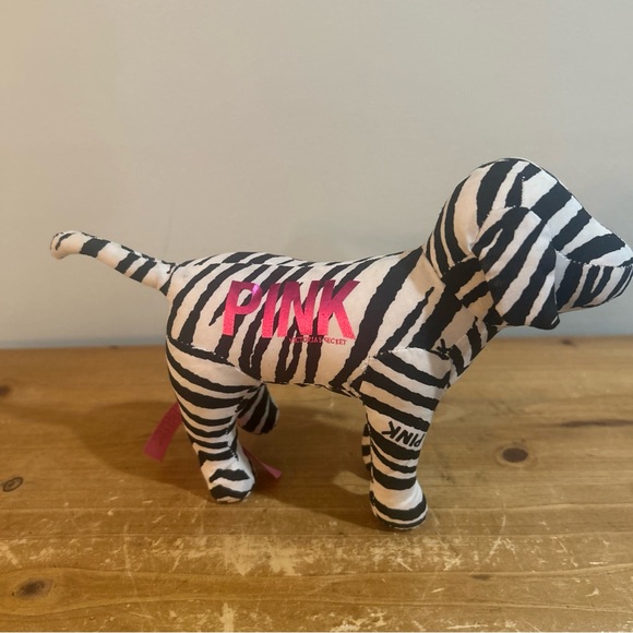 Victoria's Secret PINK LOVE Zebra Print White Black 8” Dog Plush Stuffed Animal - Picture 2 of 7